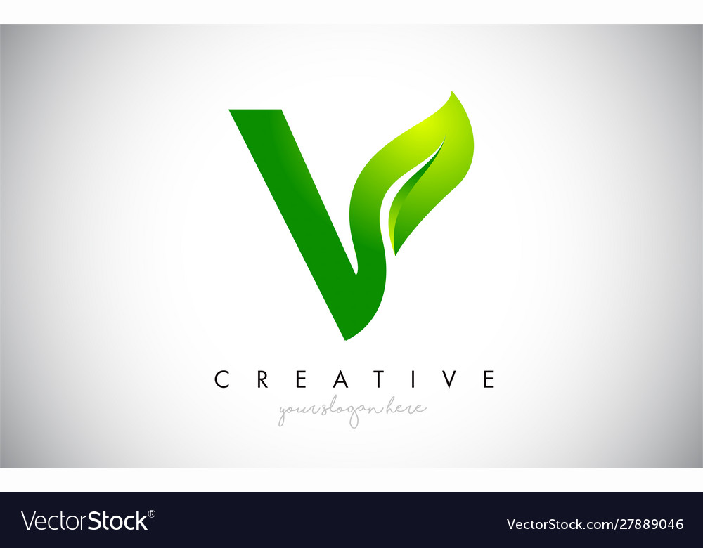 V leaf letter logo icon design in green colors