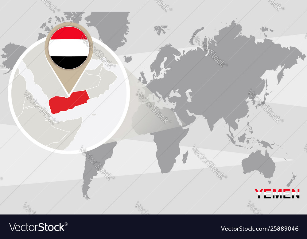 World map with magnified yemen