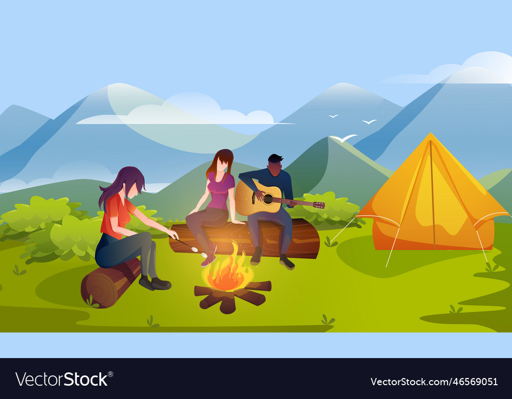 A group of people on hike in nature Royalty Free Vector