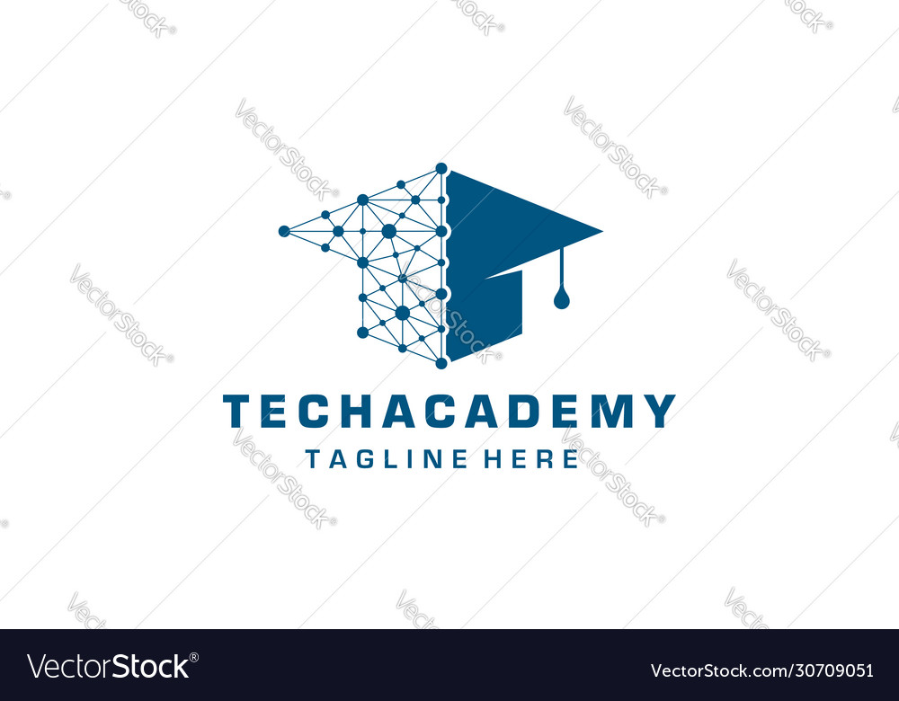 Blue tech academy logo Royalty Free Vector Image