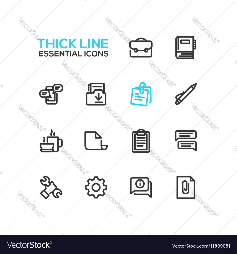 Business Office - Thick Single Line Icons Set Vector Image