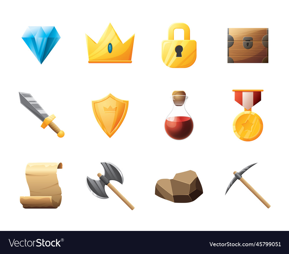 Game ui assets set gaming user interface icons Vector Image Game ui assets set gaming user interface icons
