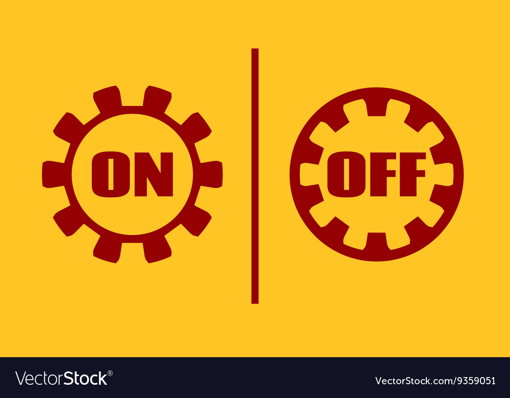 On off power buttons text in gears