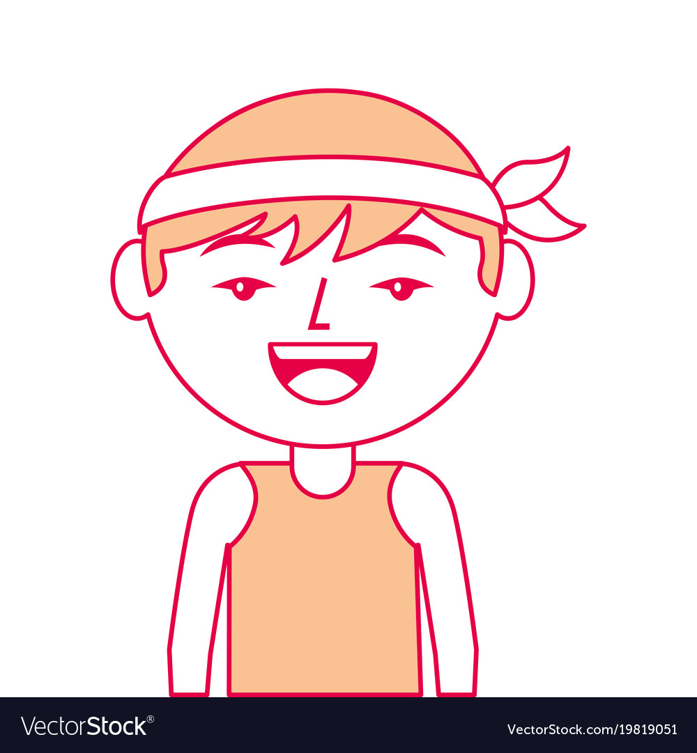 Portrait happy cartoon man chinese with head band