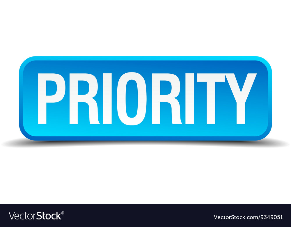Priority blue 3d realistic square isolated button