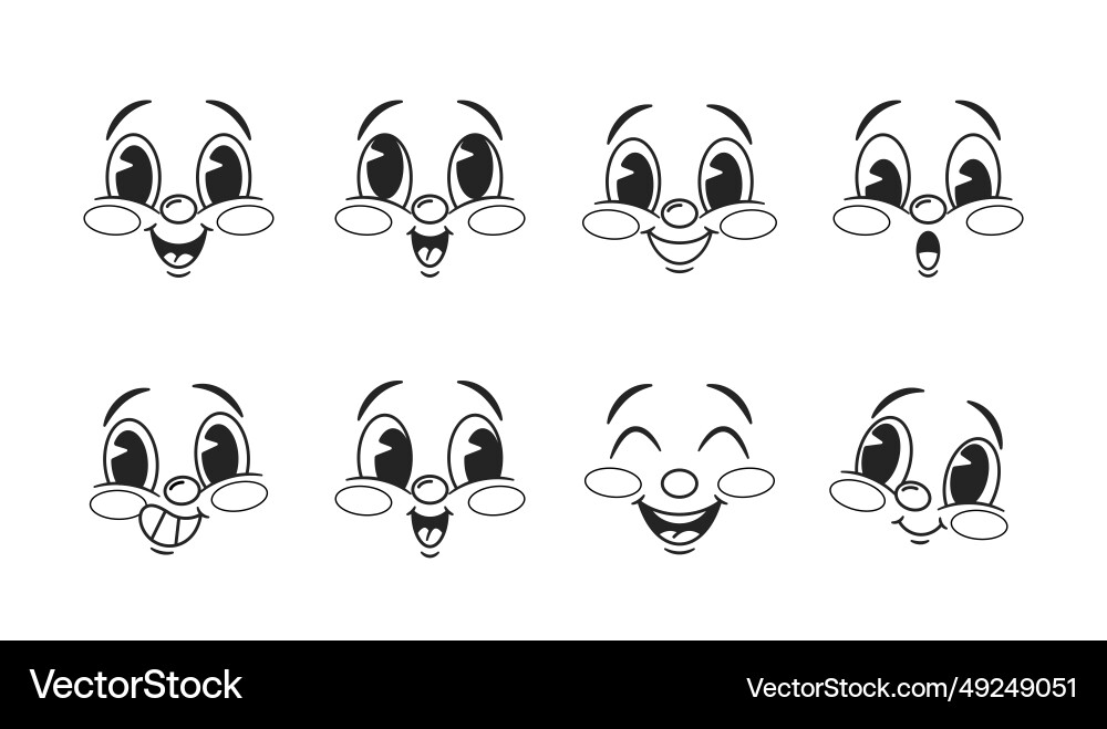 Retrostyle black and white emoji set features Vector Image