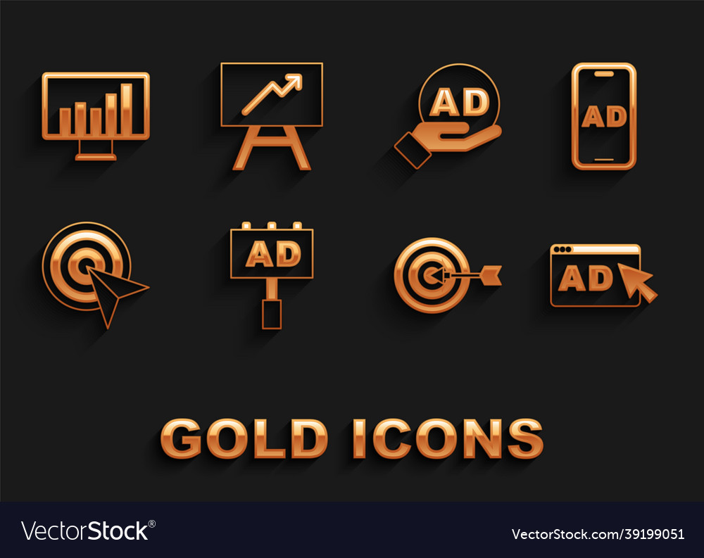Set advertising target monitor with graph chart vector image Set advertising target monitor with graph chart