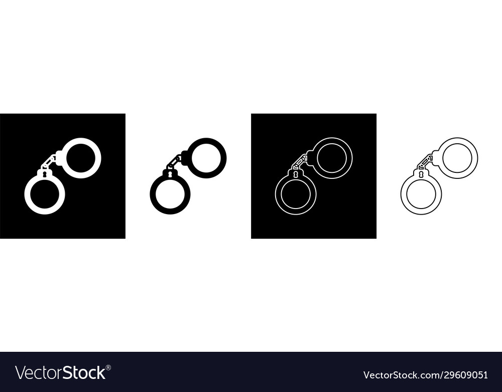 Set handcuffs icon isolated on black and white vector image Set handcuffs icon isolated on black and white
