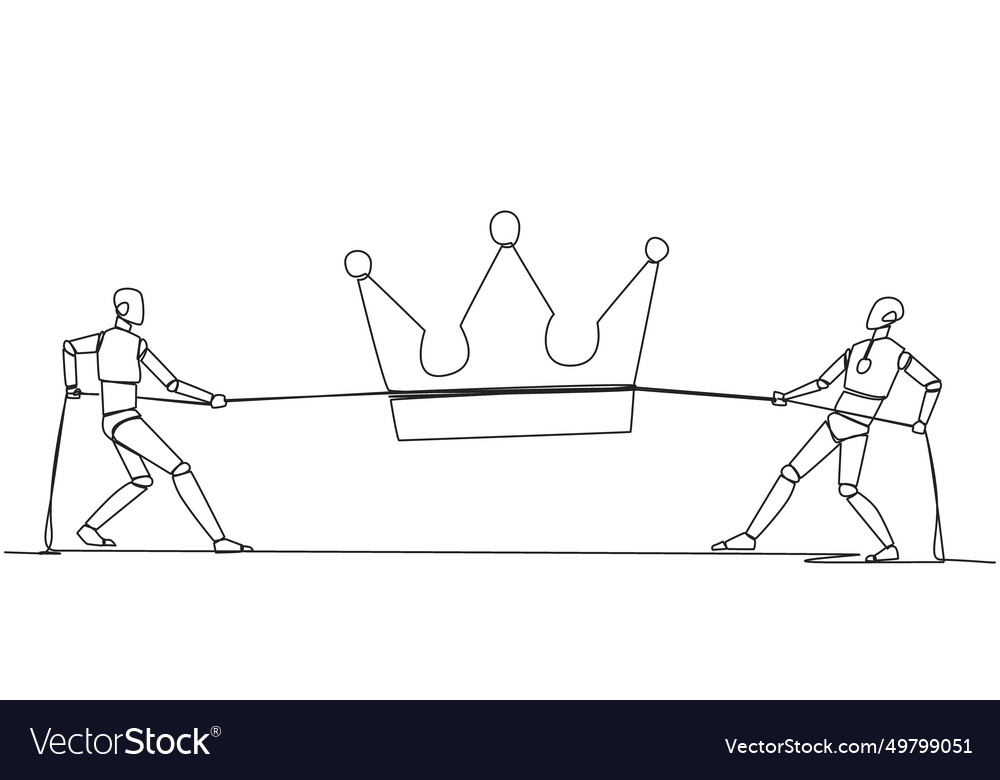 Single one line drawing two robots fight