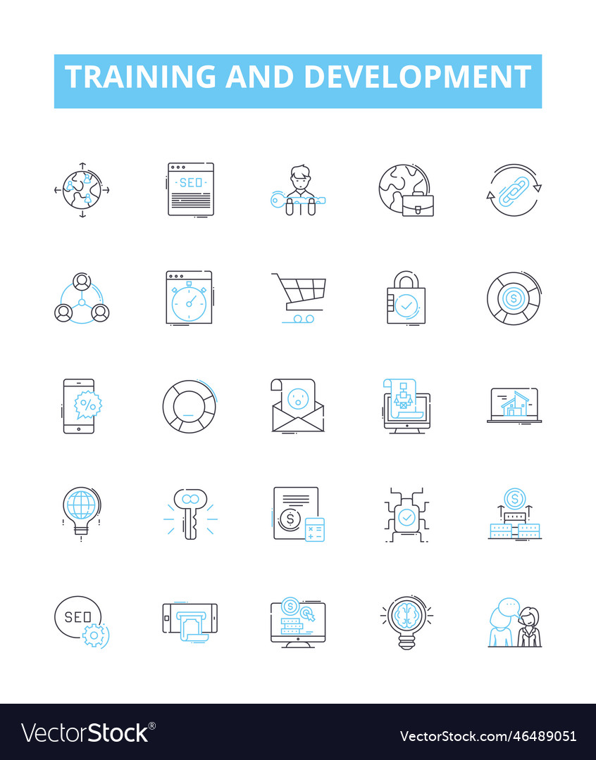 Training and development line icons set vector image Training and development line icons set