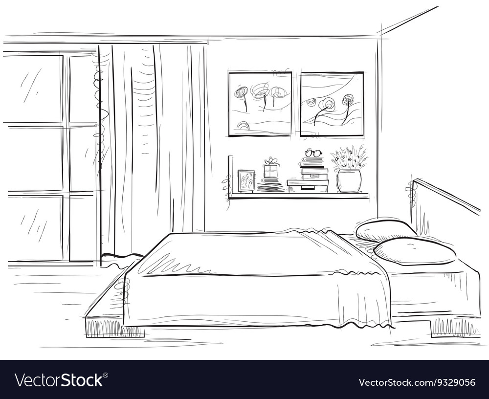 Room interior sketch bedroom with workplace Room interior sketch for two  children bedroom with workplace hand drawn  CanStock