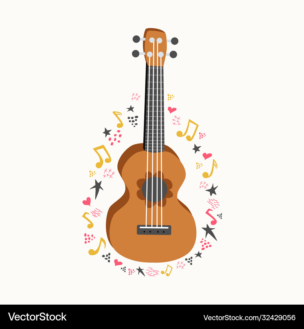 Cartoon ukulele with lettering text for summer Vector Image