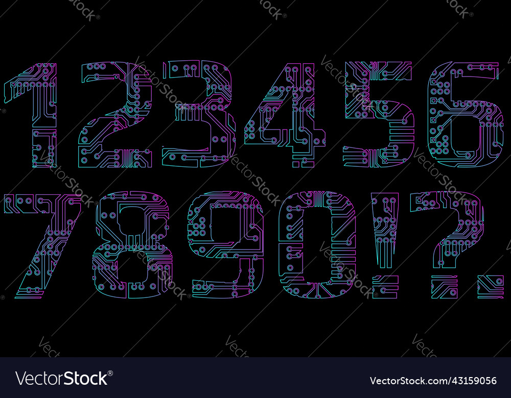 Contour set of digits in digital style perforated vector image Contour set of digits in digital style perforated