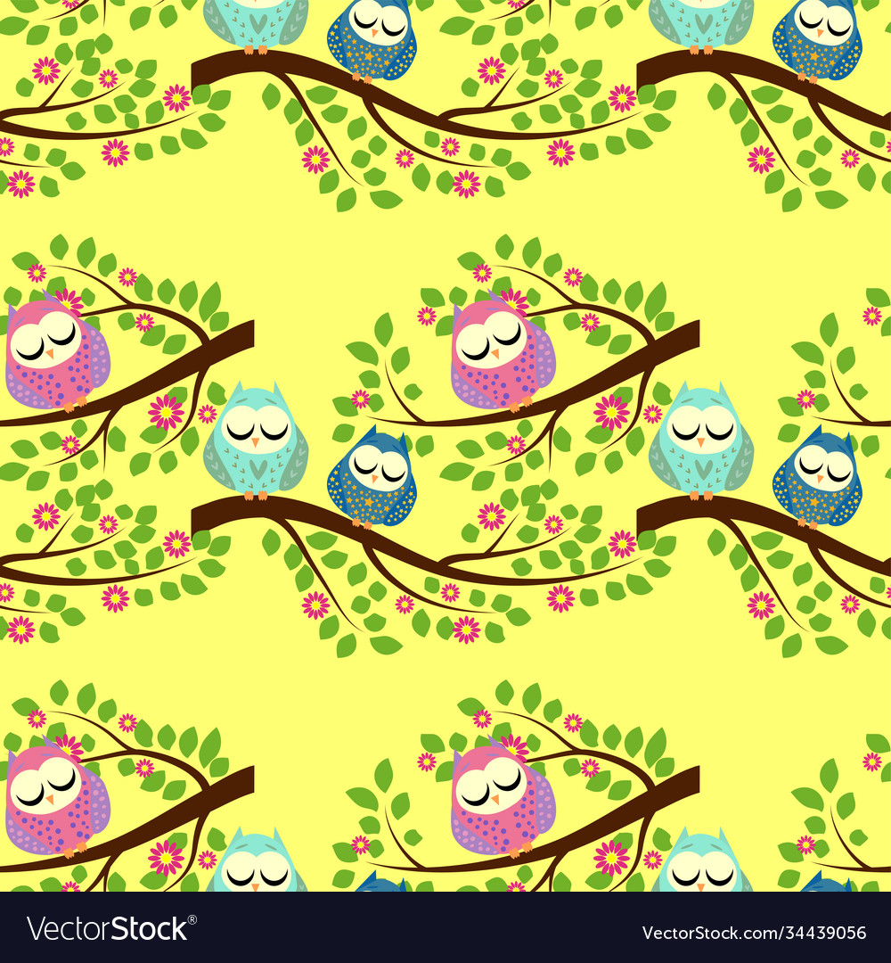 Cute colorful floral seamless pattern with owl