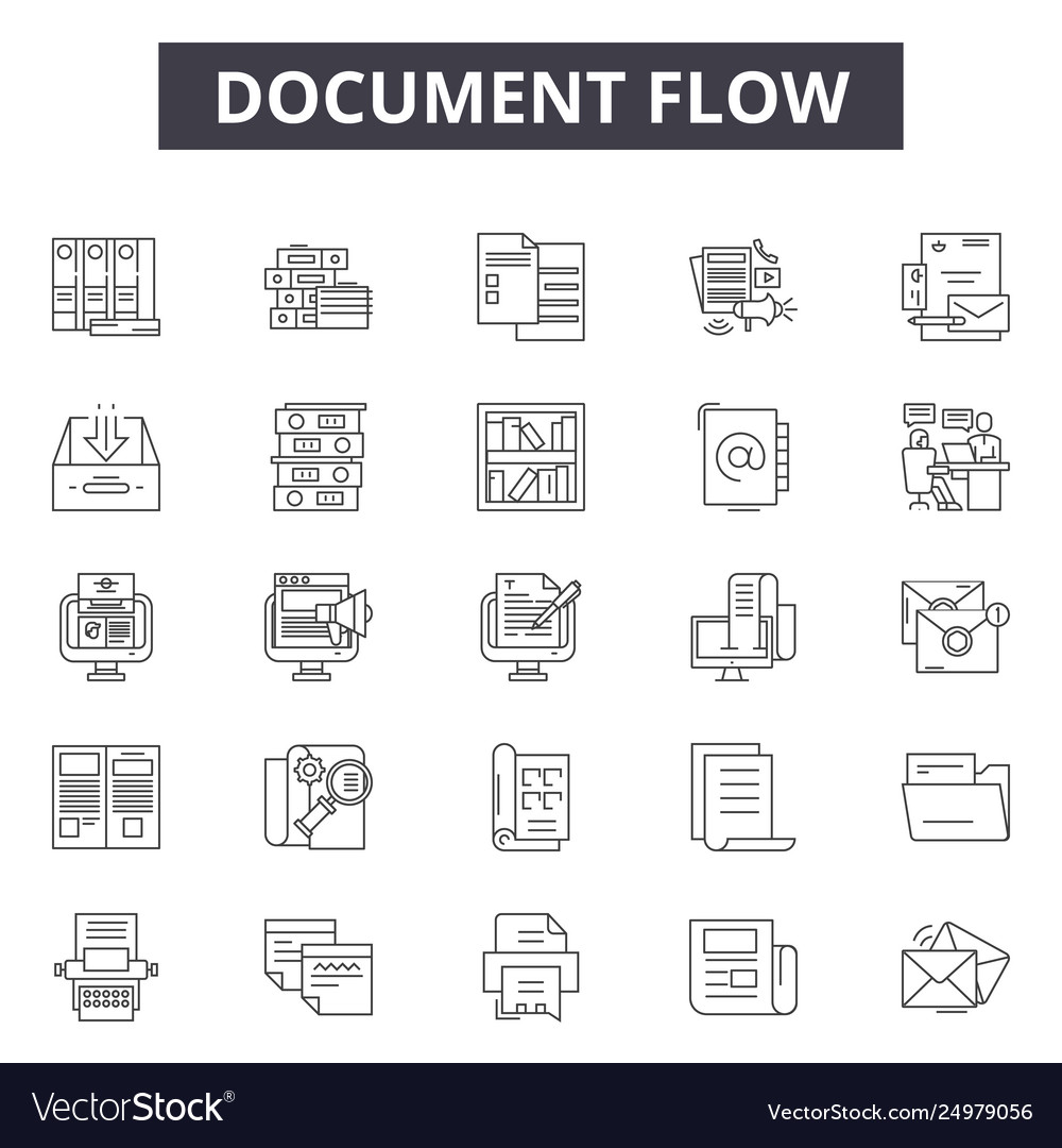 Document flow line icons signs set vector image Document flow line icons signs set