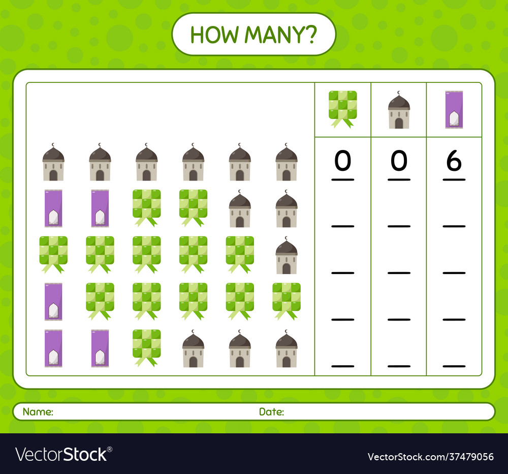 How many counting game with ramadan icon vector image How many counting game with ramadan icon