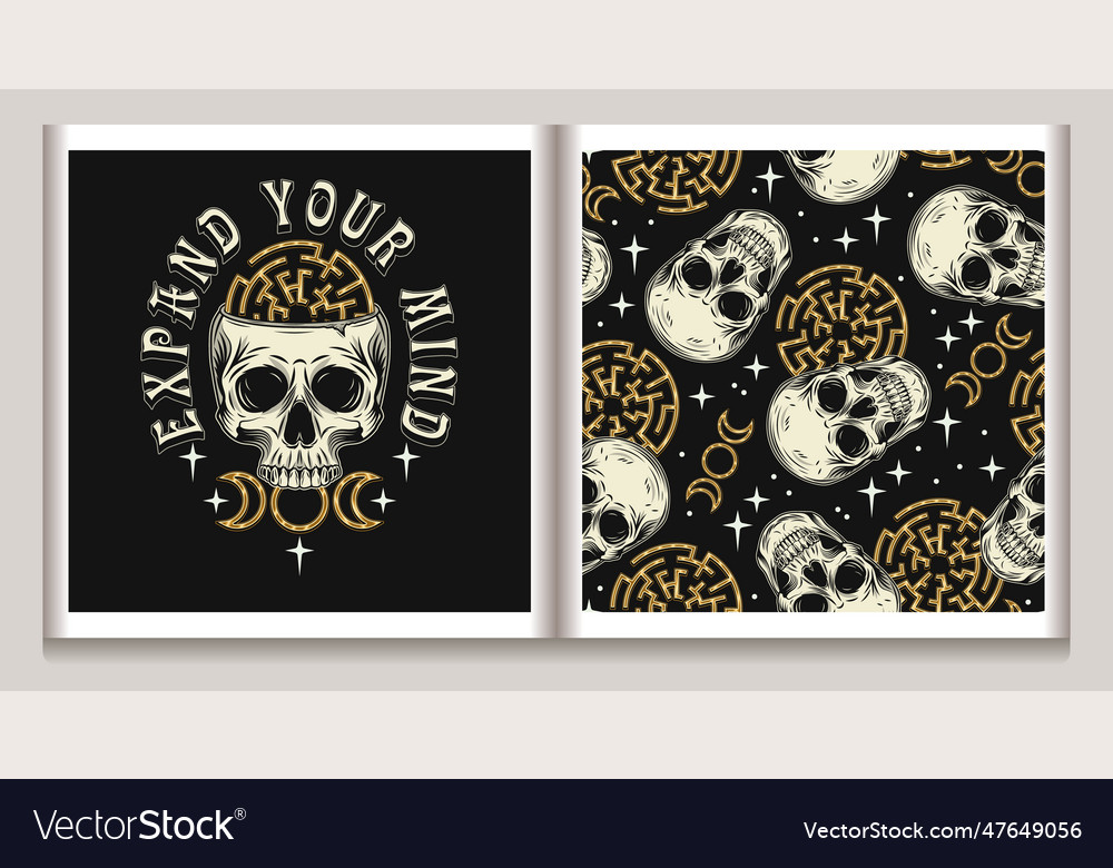 Label pattern with human skull labyrinthties Vector Image Label pattern with human skull labyrinthties