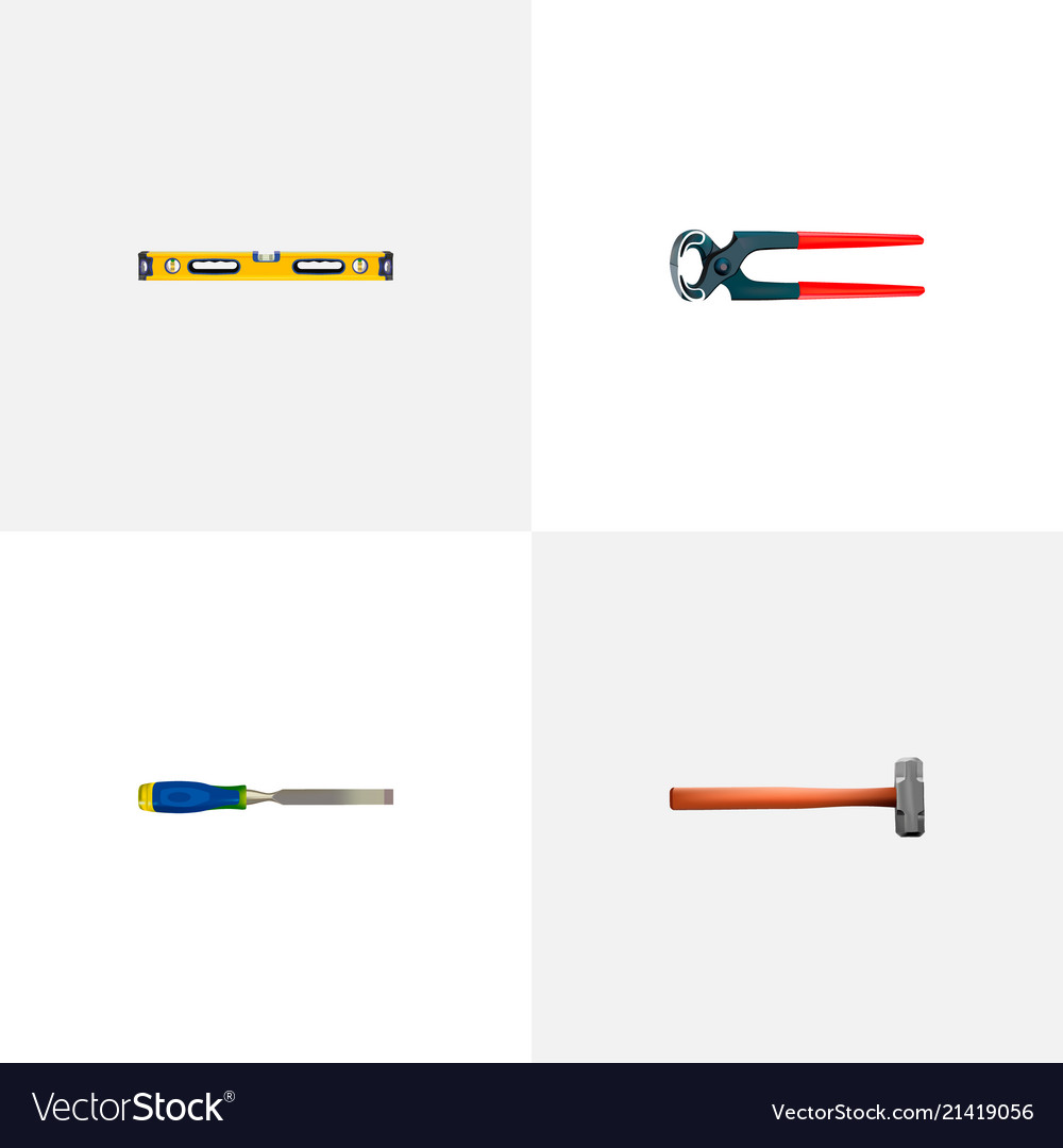 Set of tools realistic symbols with carpenter vector image Set of tools realistic symbols with carpenter