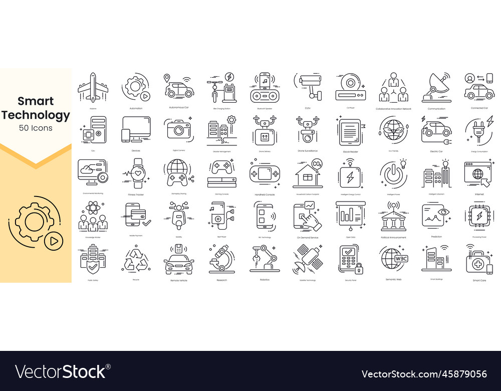 Simple outline set of smart technology icons thin vector image Simple outline set of smart technology icons thin