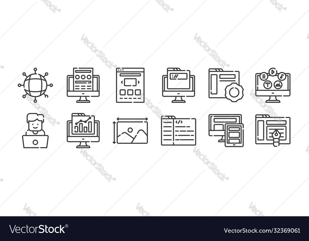 12 set linear web development icons thin Vector Image 12 set linear web development icons thin