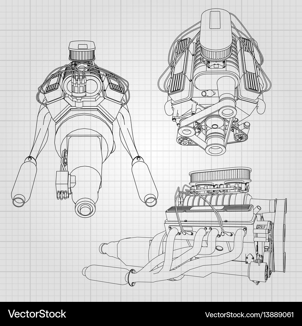 A set of several types of powerful car engine Vector Image
