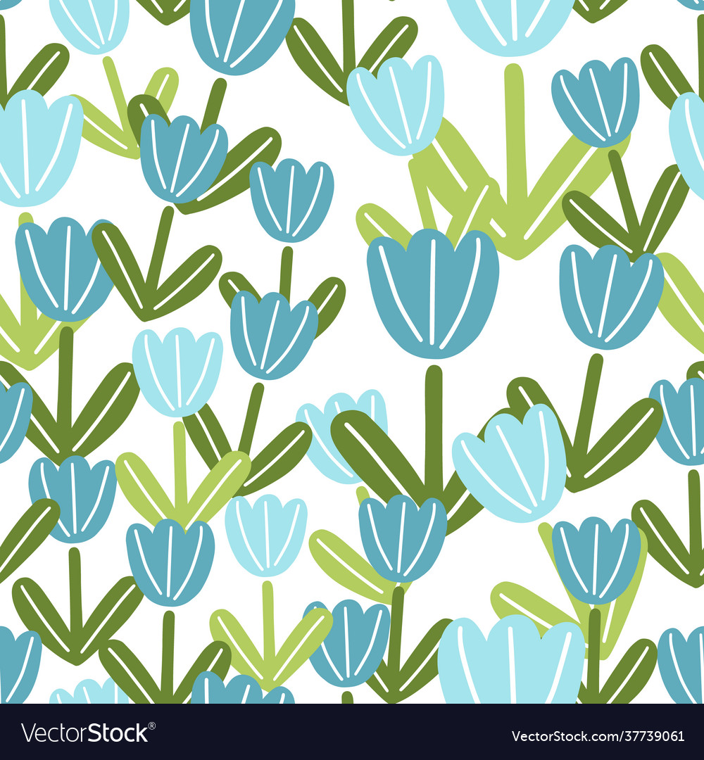 Botanic seamless pattern with random blue doodle vector image Botanic seamless pattern with random blue doodle