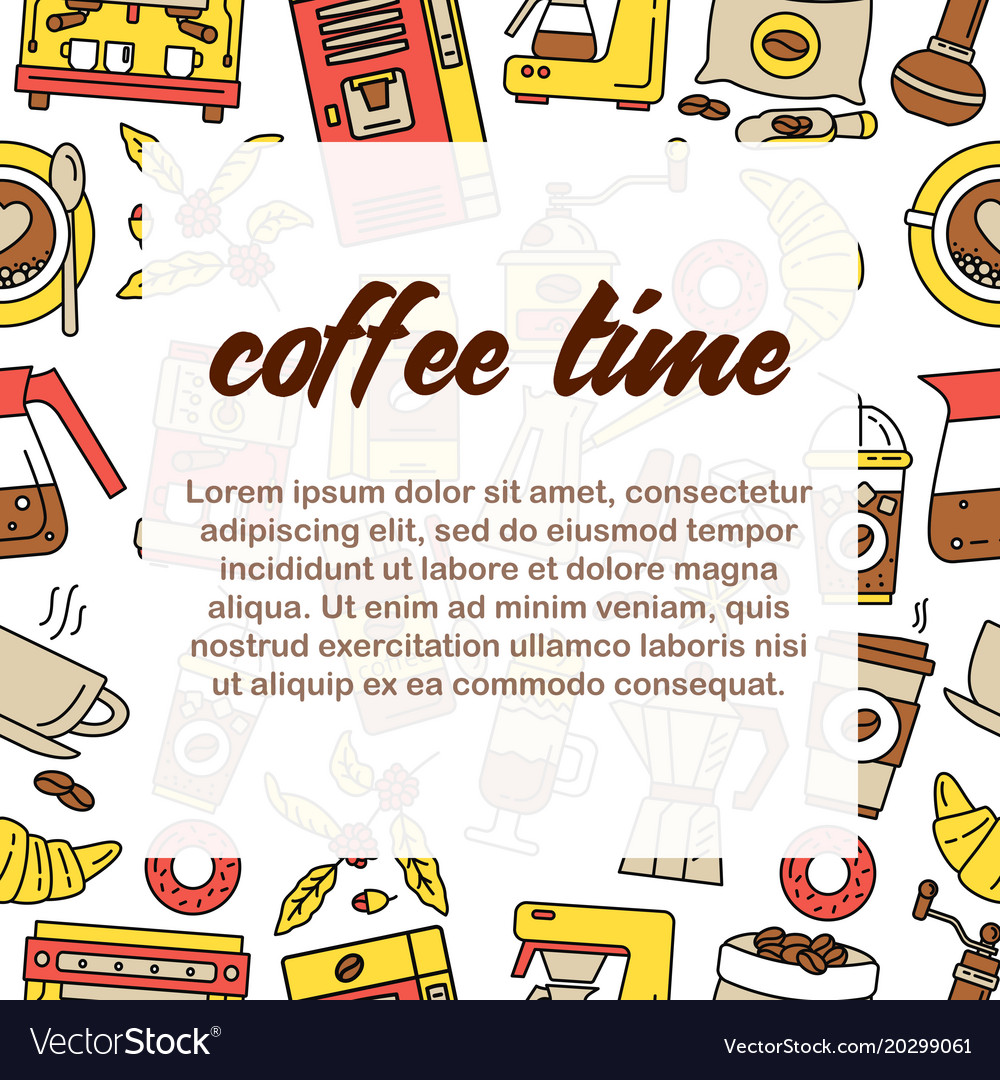 Coffee seamless pattern flat line icons