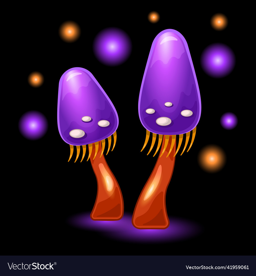Couple fantasy mushrooms cartoon isolated black