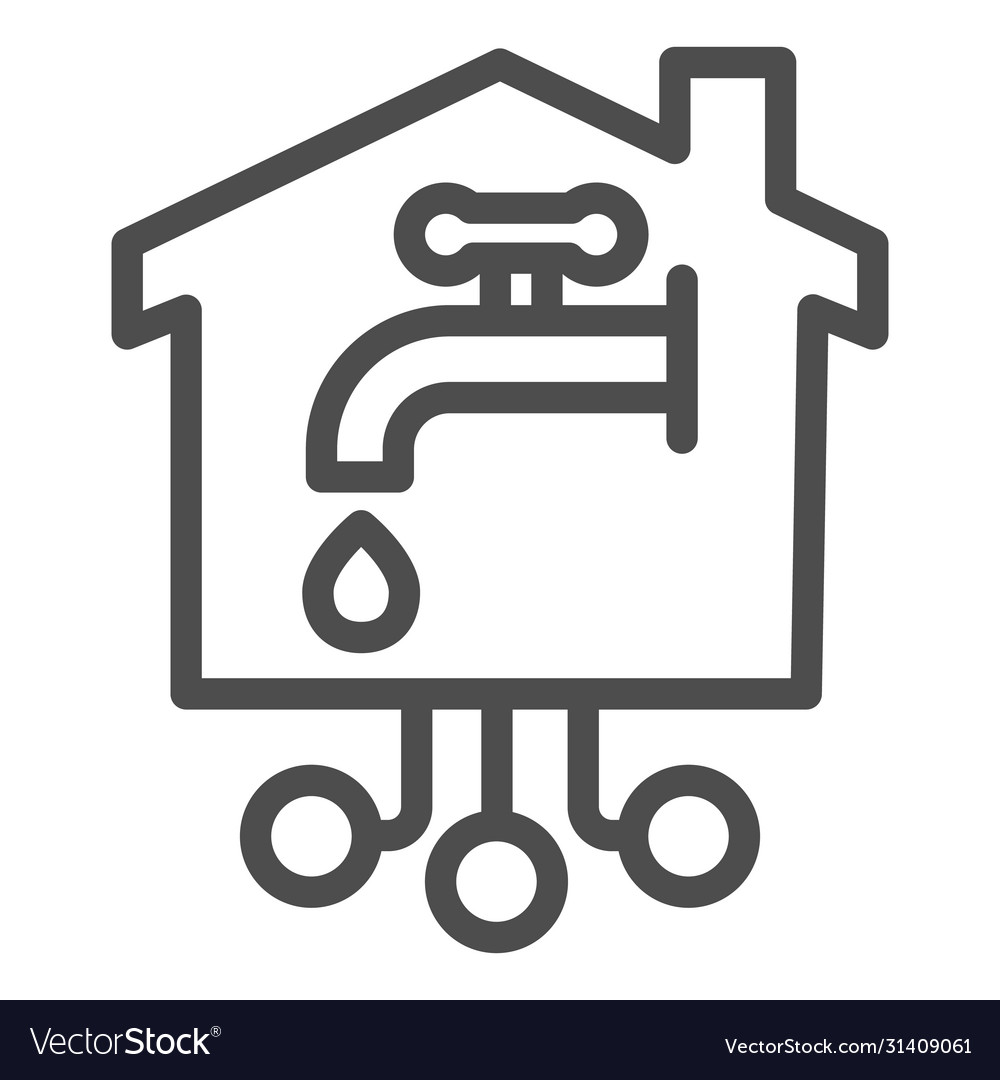 Faucet with drop in building line icon smart home vector image Faucet with drop in building line icon smart home