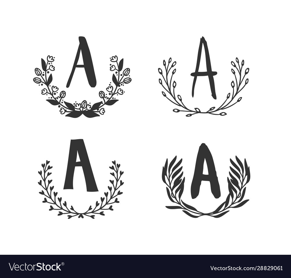 Hand drawn set monogram objects for design use vector image Hand drawn set monogram objects for design use