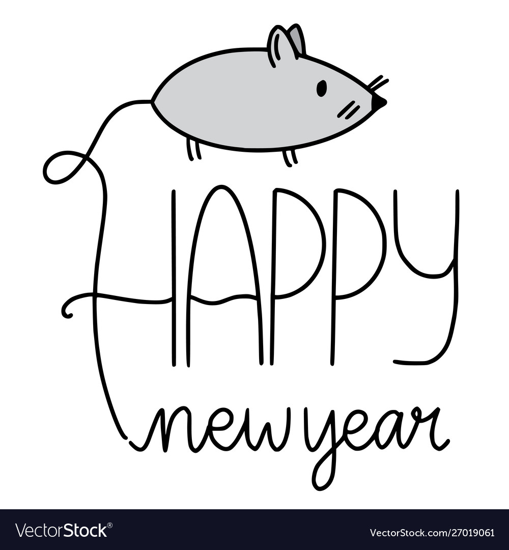 Happy new year text with cute rat greeting card