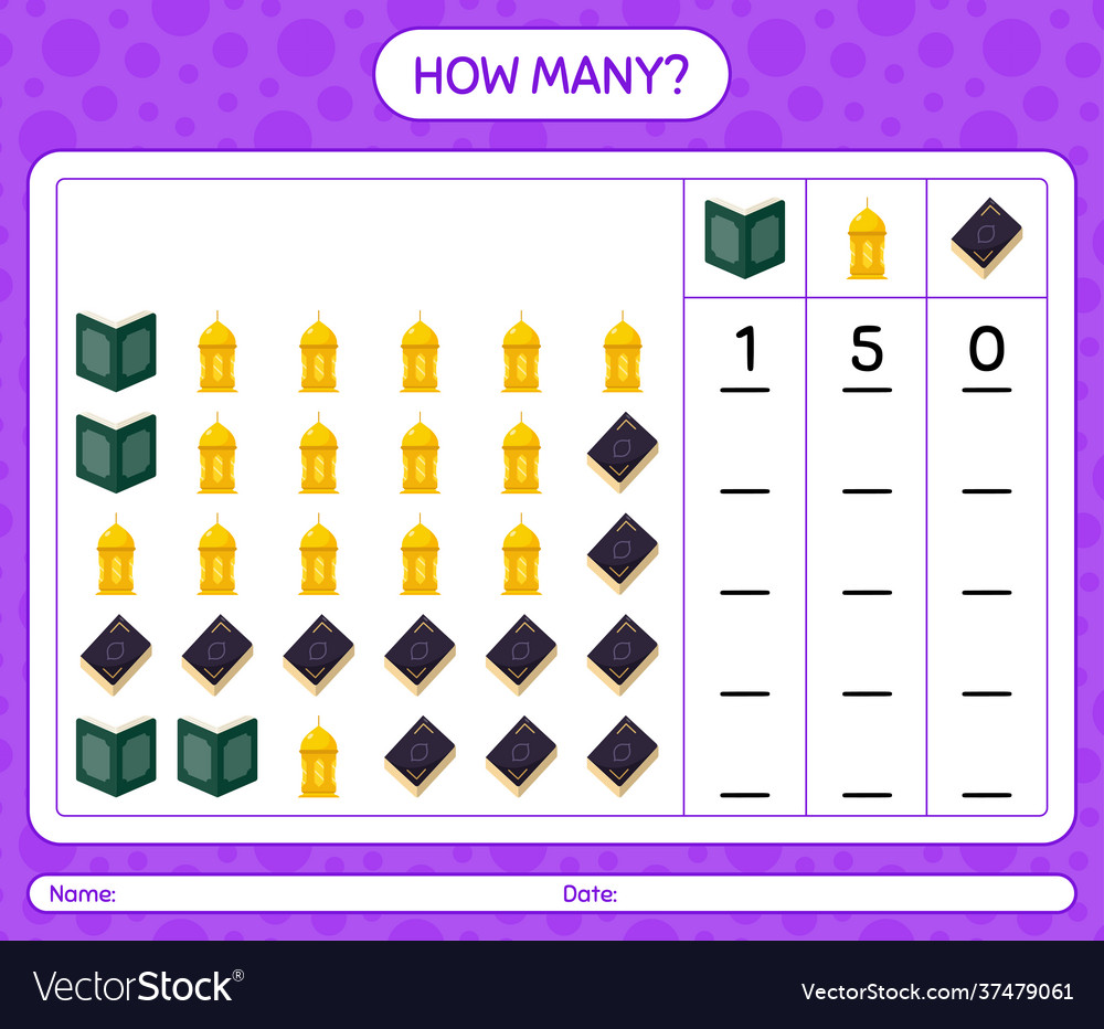 How many counting game with ramadan icon vector image How many counting game with ramadan icon