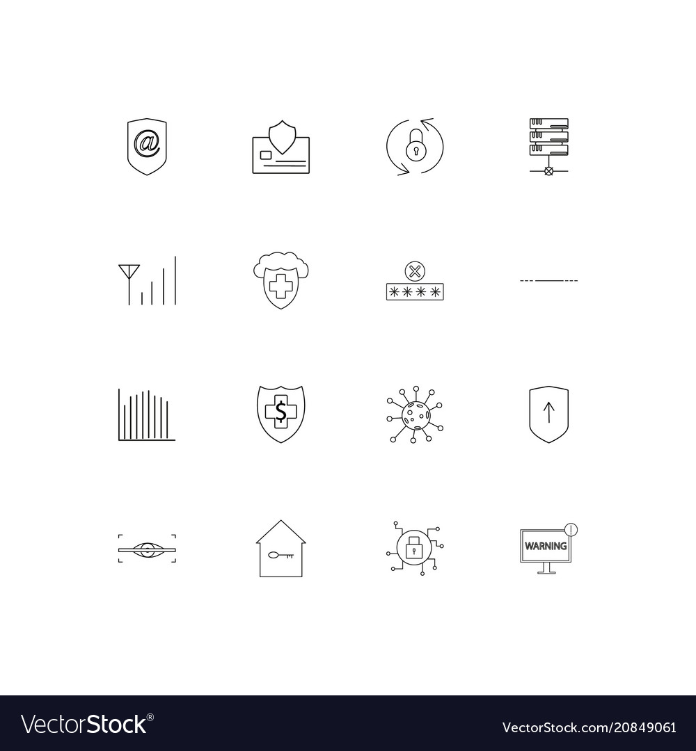 Internet security linear thin icons set outlined vector image Internet security linear thin icons set outlined