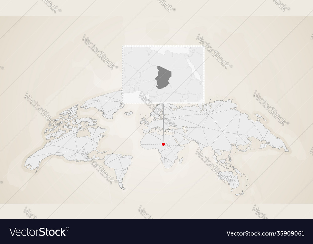Map chad with neighbor countries pinned