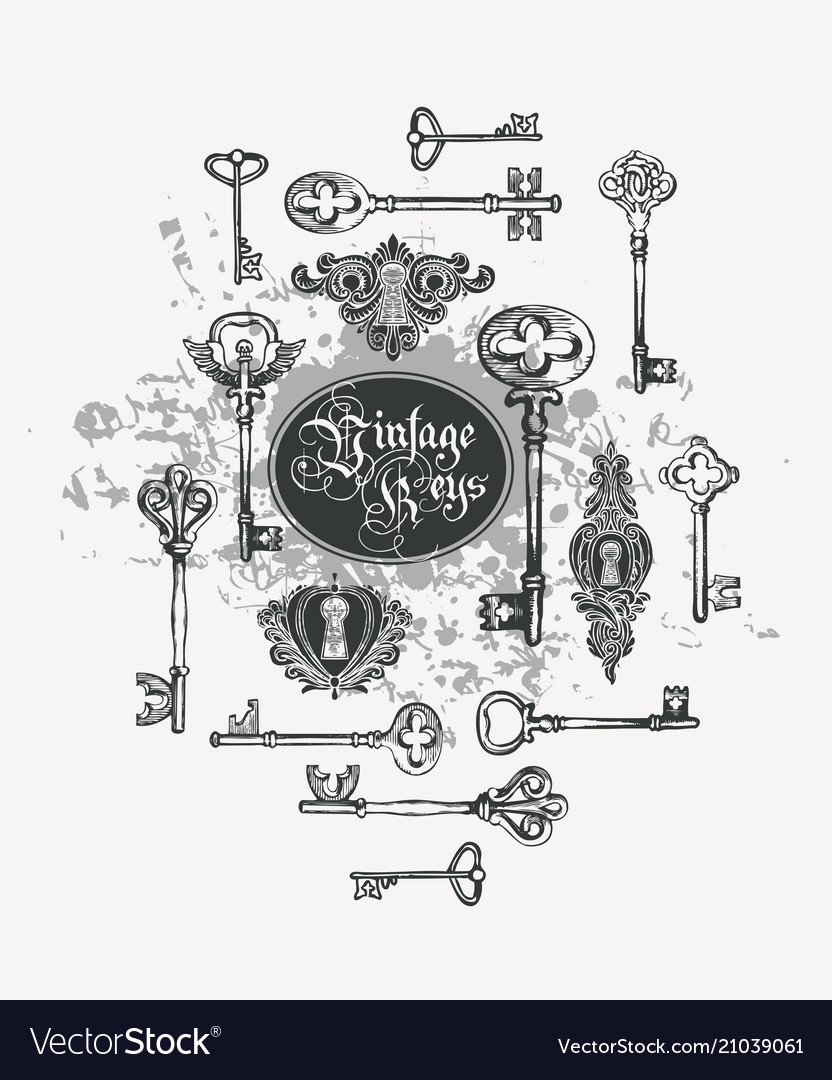 Retro Banner With Vintage Keys And Keyholes Vector Image
