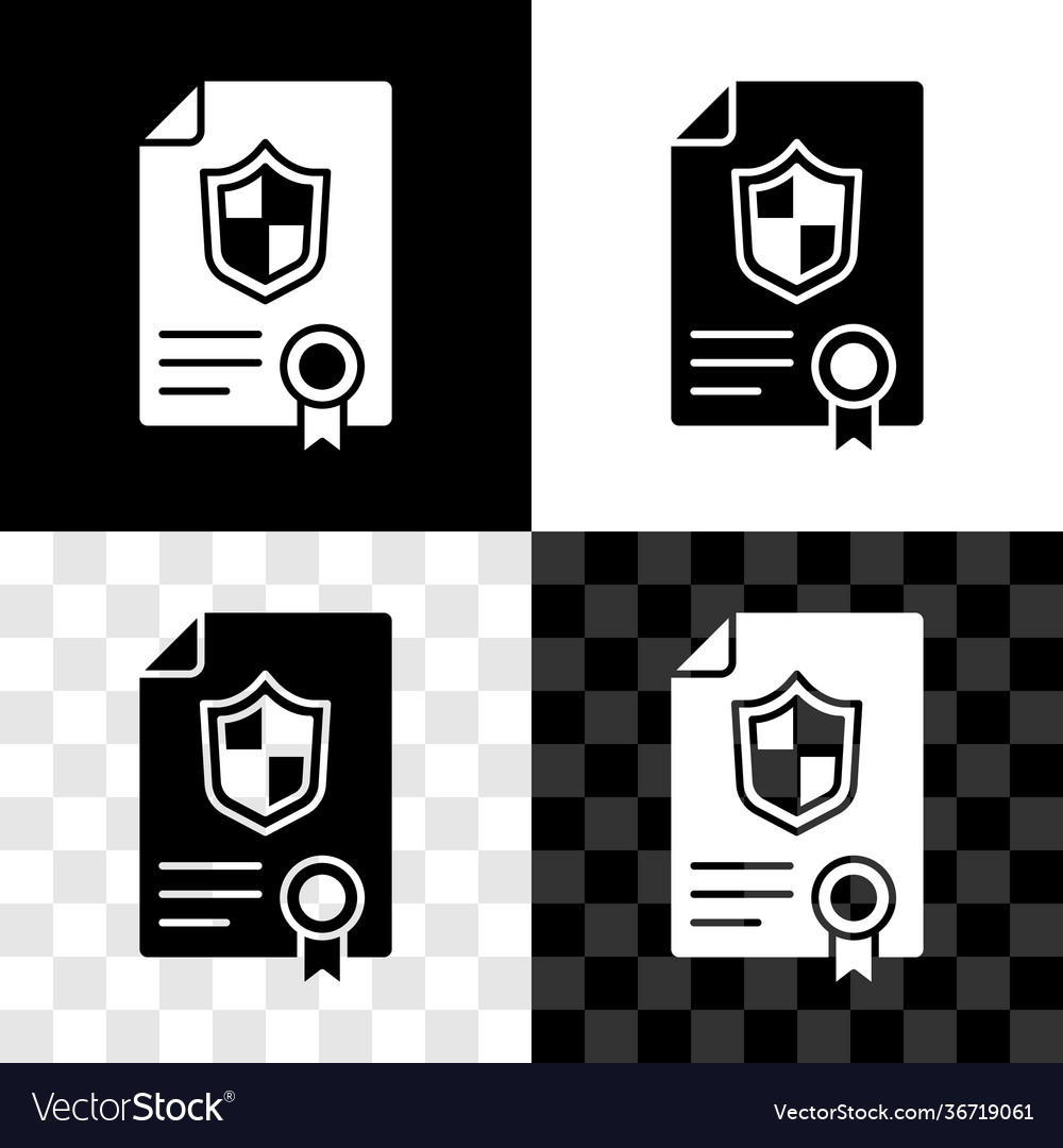 Set contract with shield icon isolated on black