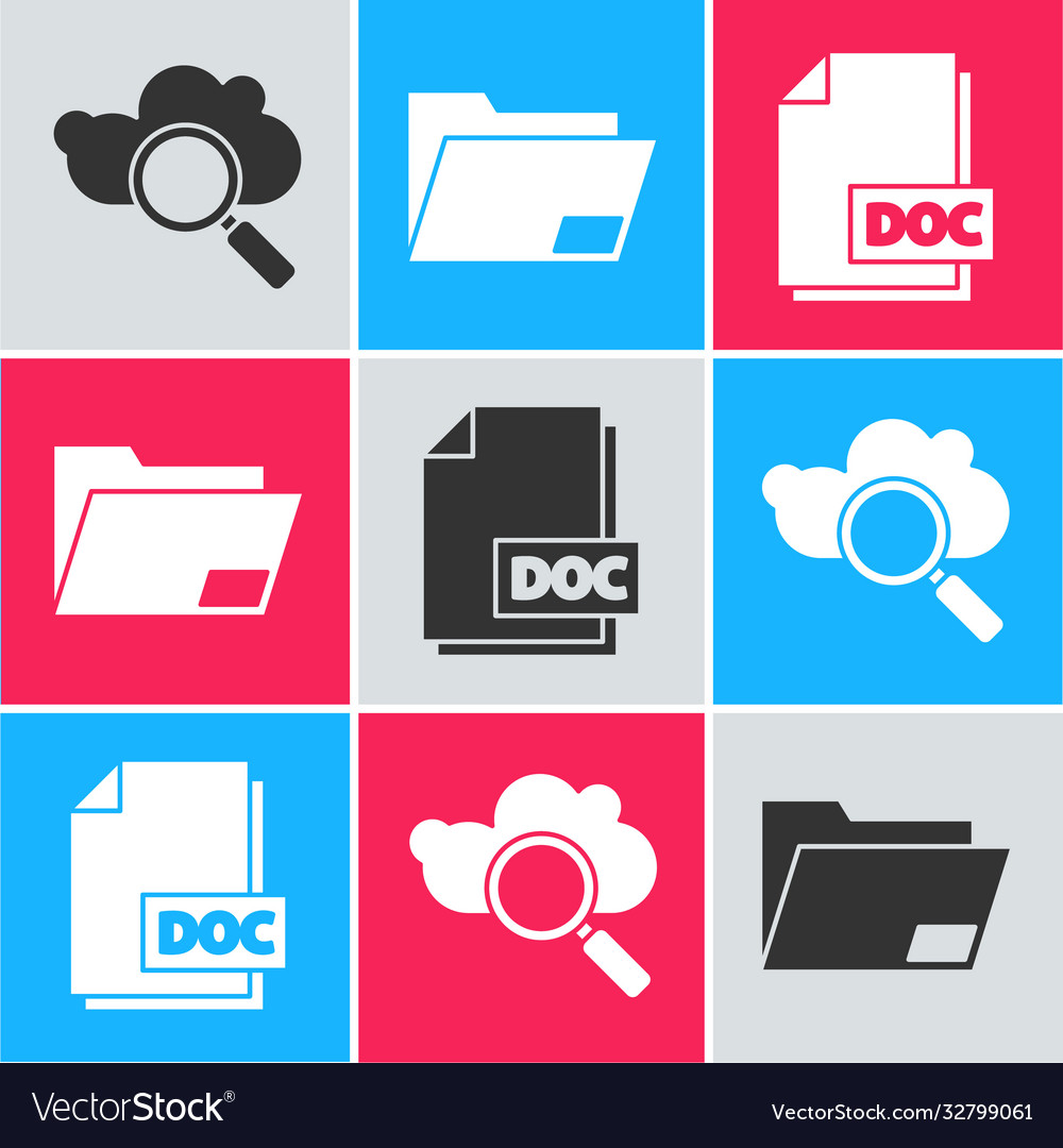 Set search cloud computing document folder vector image Set search cloud computing document folder