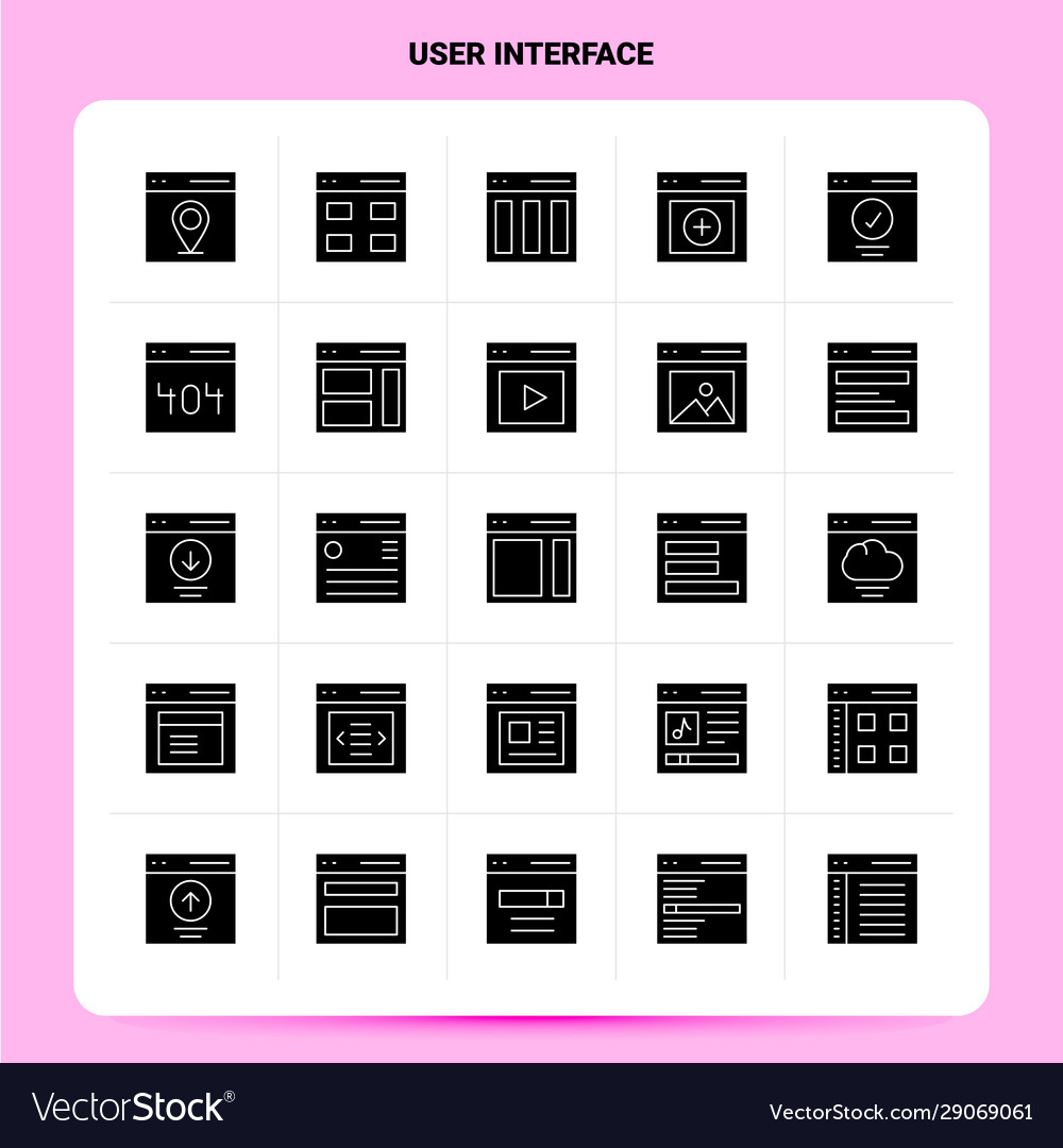 Solid 25 user interface icon set glyph style Vector Image Solid 25 user interface icon set glyph style