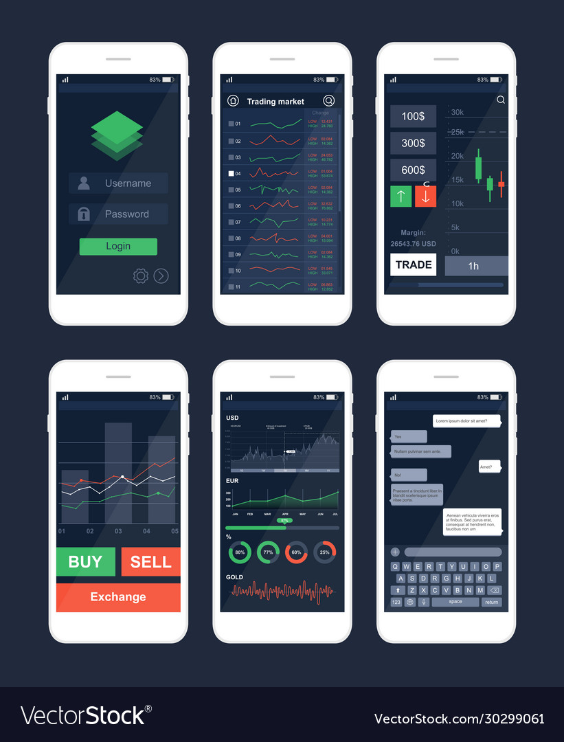 Trading Mobile App Interface Template Set Vector Image
