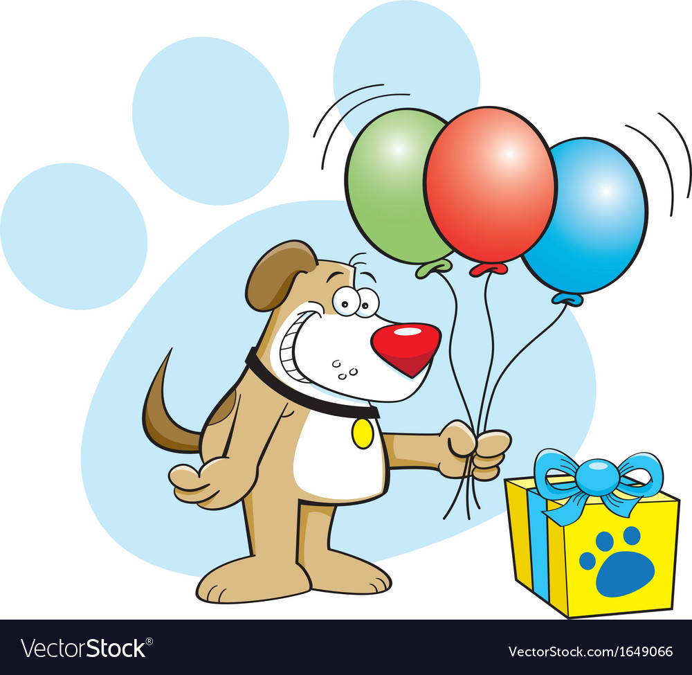 Cartoon dog with balloons