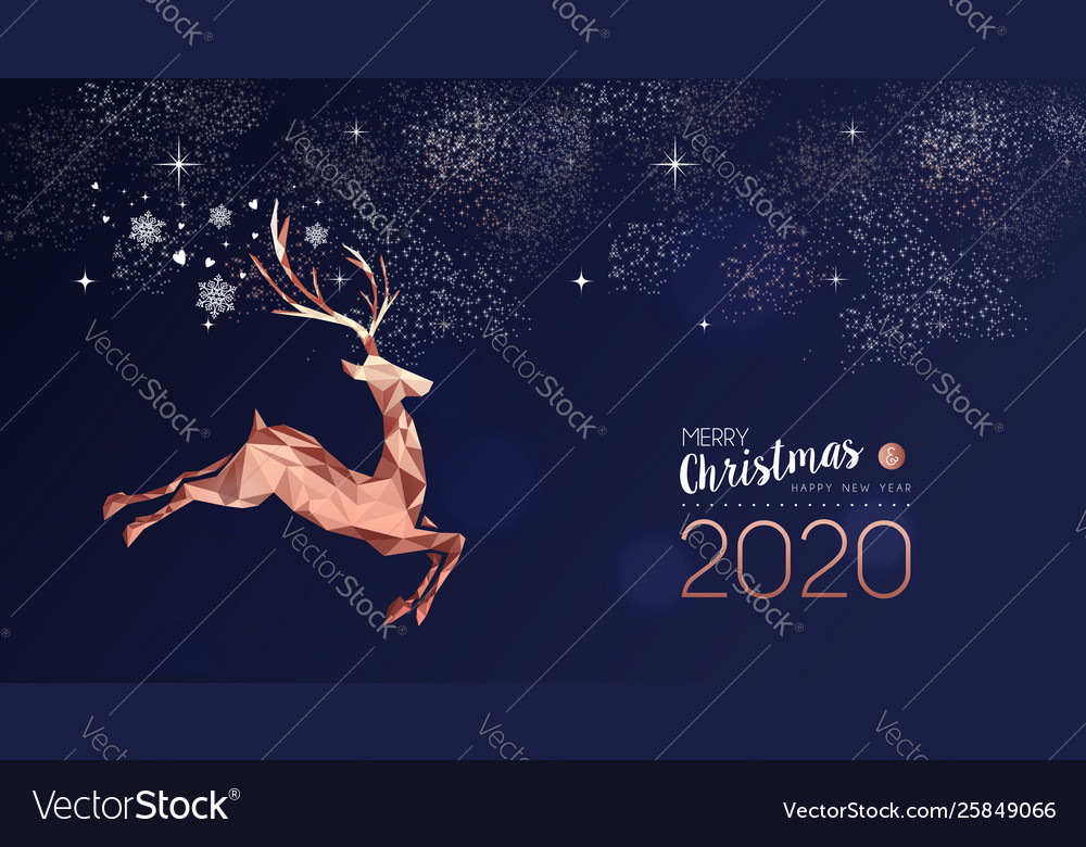 Christmas and new year 2020 card copper deer vector image Christmas and new year 2020 card copper deer