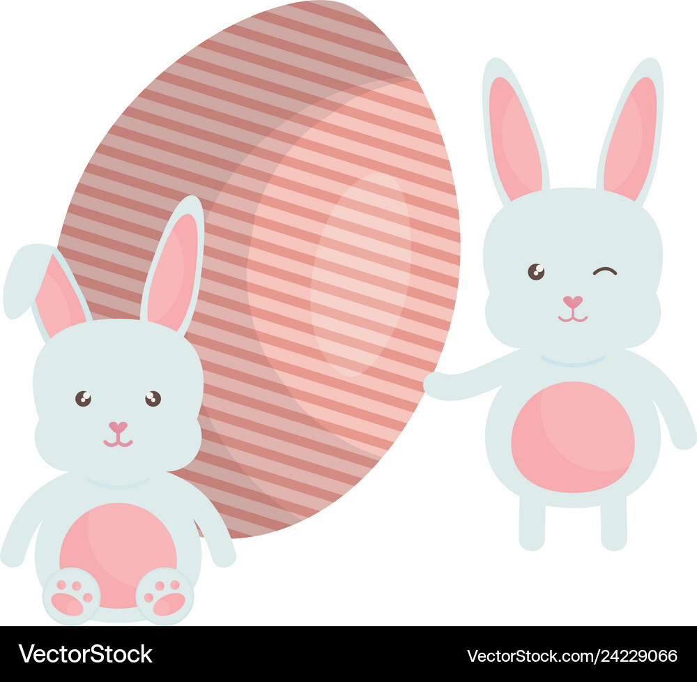 Cute rabbits with easter egg painted Royalty Free Vector
