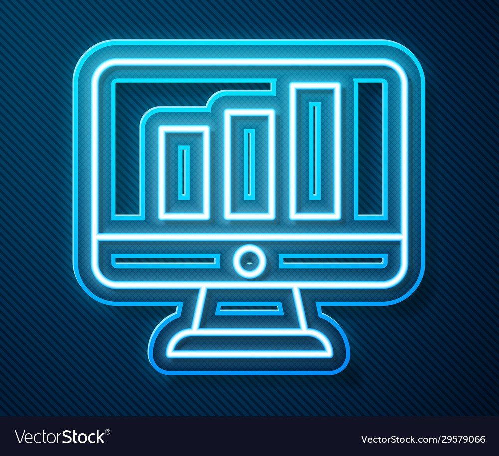 Glowing neon line computer monitor with graph