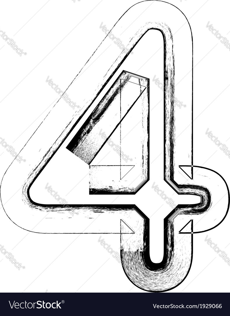 Grunge font number 4 Royalty Free Vector Image