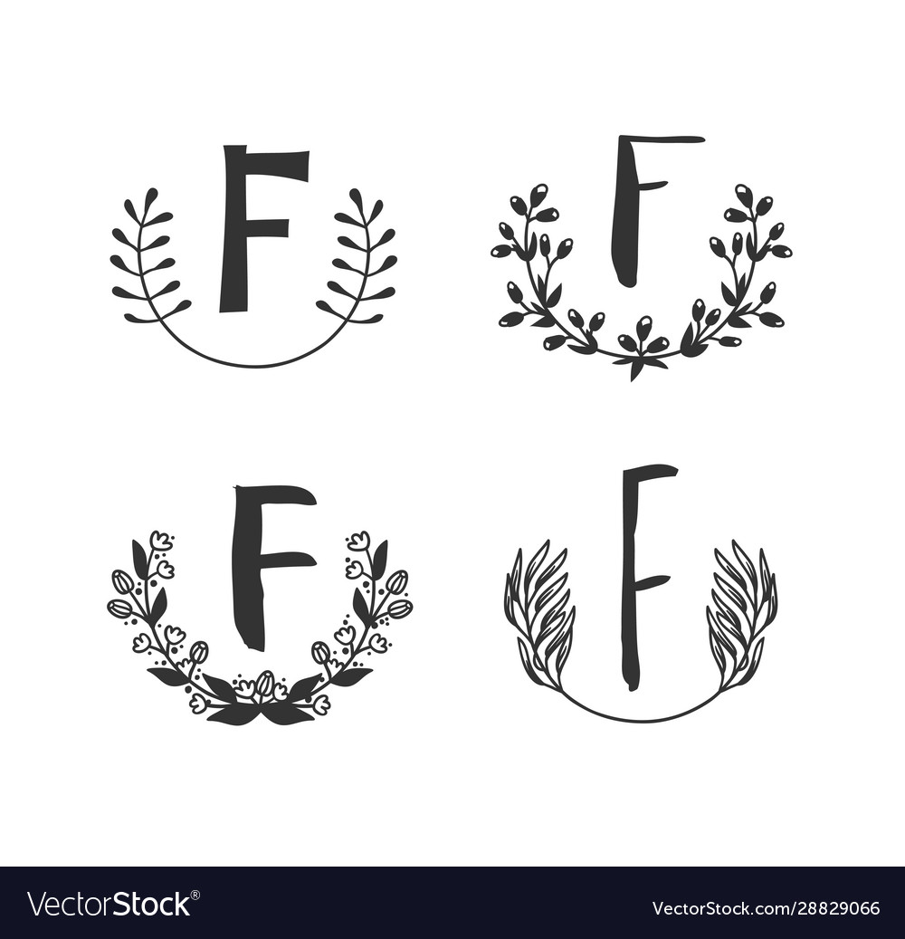 Hand drawn set monogram objects for design use vector image Hand drawn set monogram objects for design use