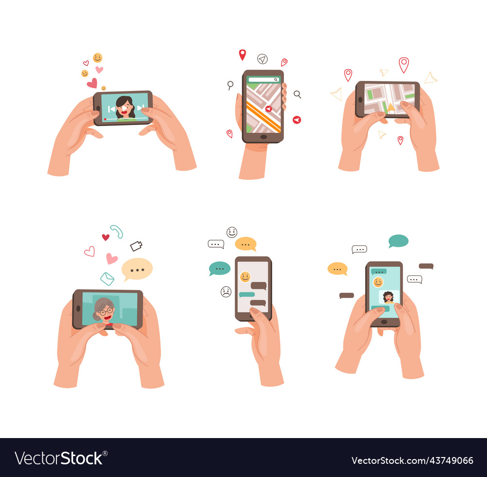 Human hand with smartphone using different app vector image Human hand with smartphone using different app