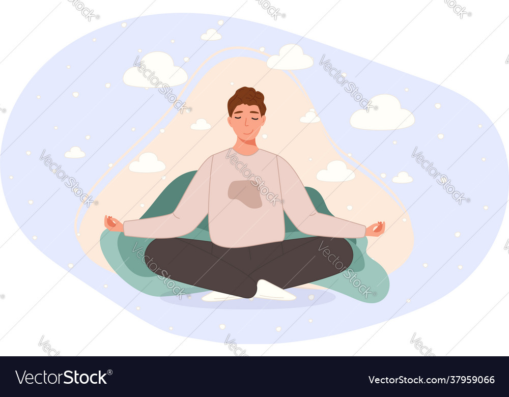 Men sitting on floor and meditating in lotus pose Vector Image