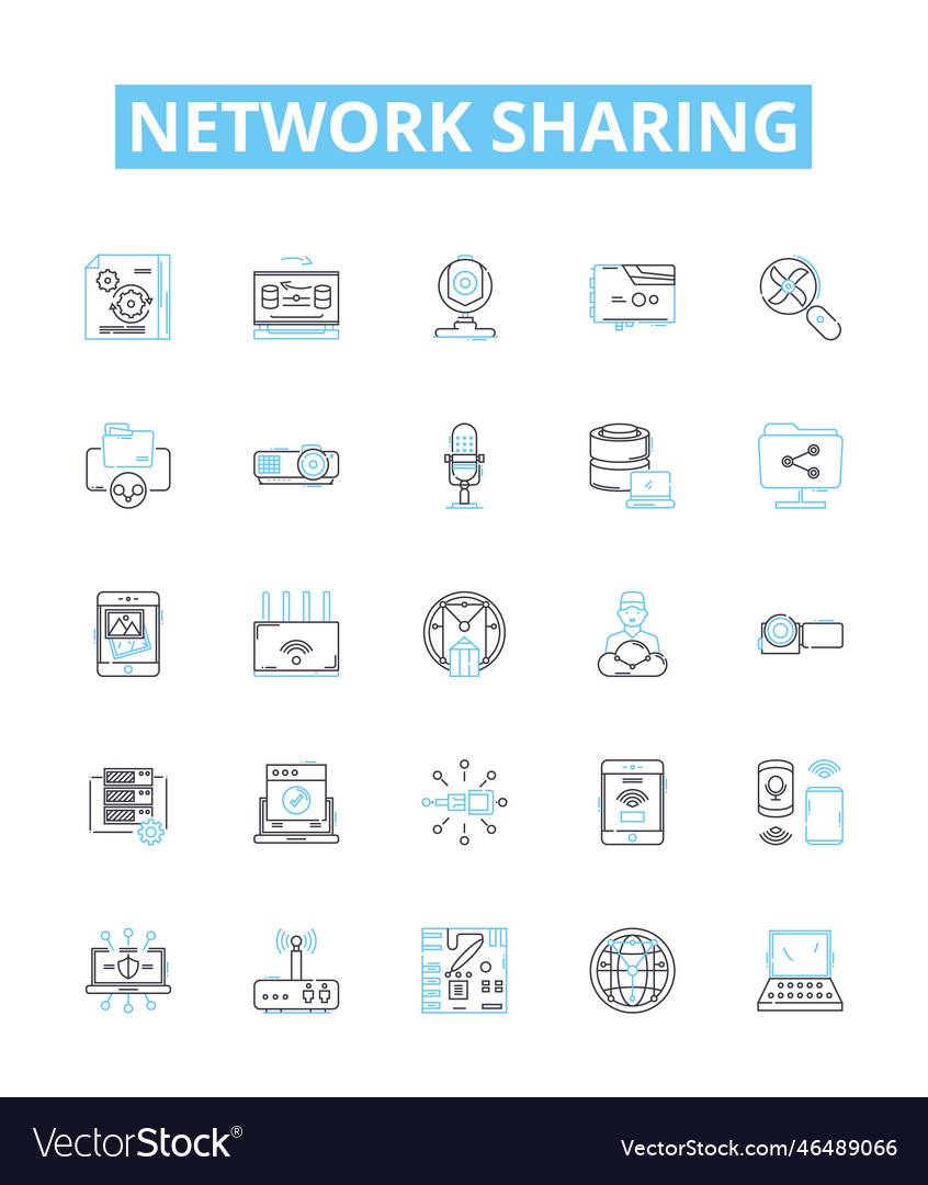 Network sharing line icons set networking vector image Network sharing line icons set networking