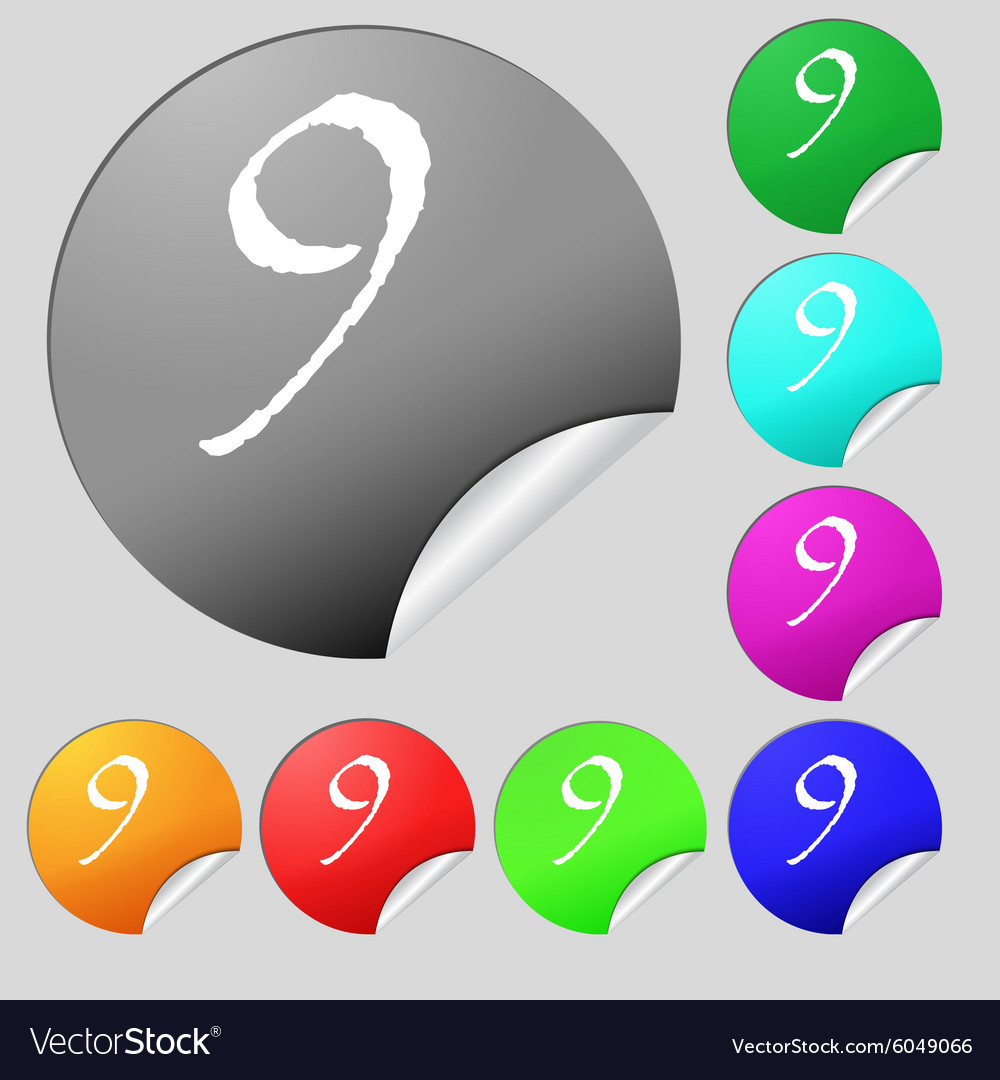 Number nine icon sign set of eight multi colored