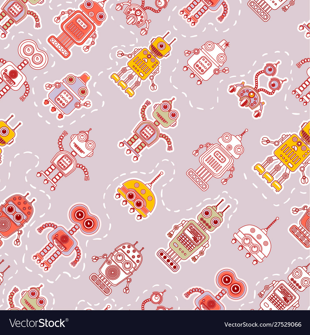 Seamless pattern with cute robots vector image Seamless pattern with cute robots